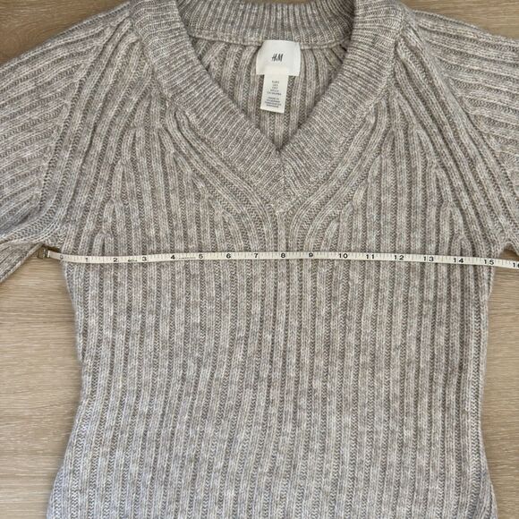 Boho Rib-Knit Wide Sleeves Midi Sweater Dress Sz S H&M Beige Cream Heather Wool - Picture 6 of 10